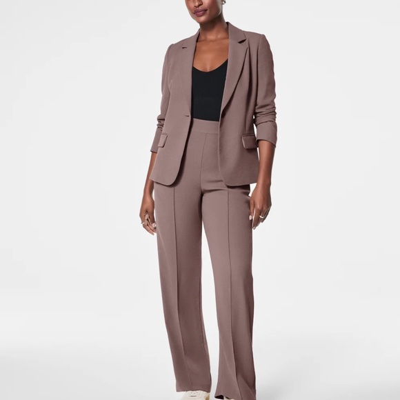 NEW SPANX Carefree Crepe Taupe Smoke Single Breasted Machine Washable Blazer XS - Picture 1 of 16